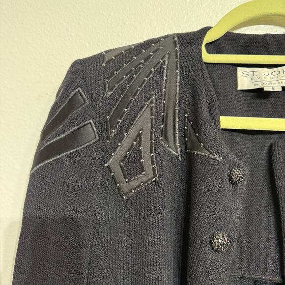 St. John Evening Black Beaded Embellished Vintage Blazer Sz 8 - Picture 7 of 15